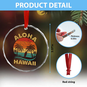 Aloha Hawaii Crystal Glass Ornament Retro Hawaiian Island Palm Beach Surfboard Surf TS10 Print Your Wear