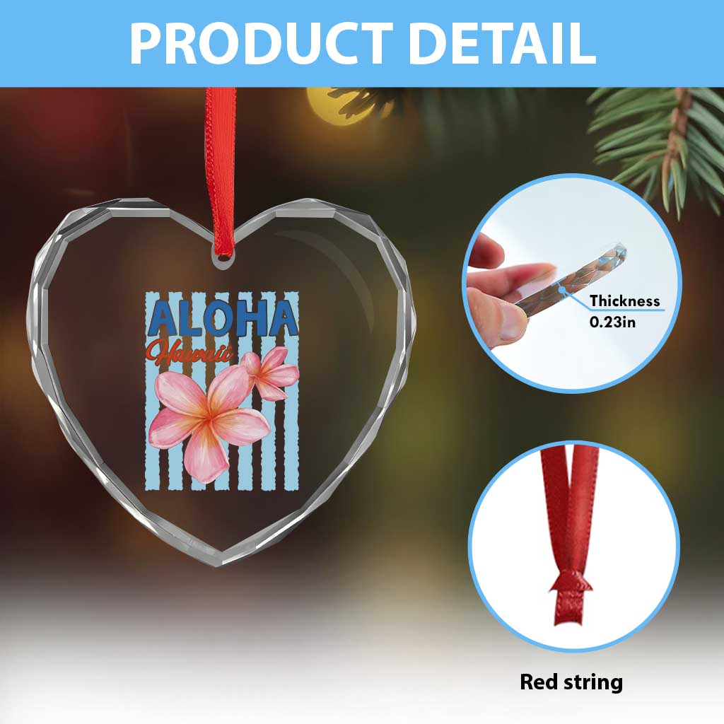 Aloha Hawaii Heart Crystal Glass Ornament Hibiscus Flower Tropical Beach Vacation