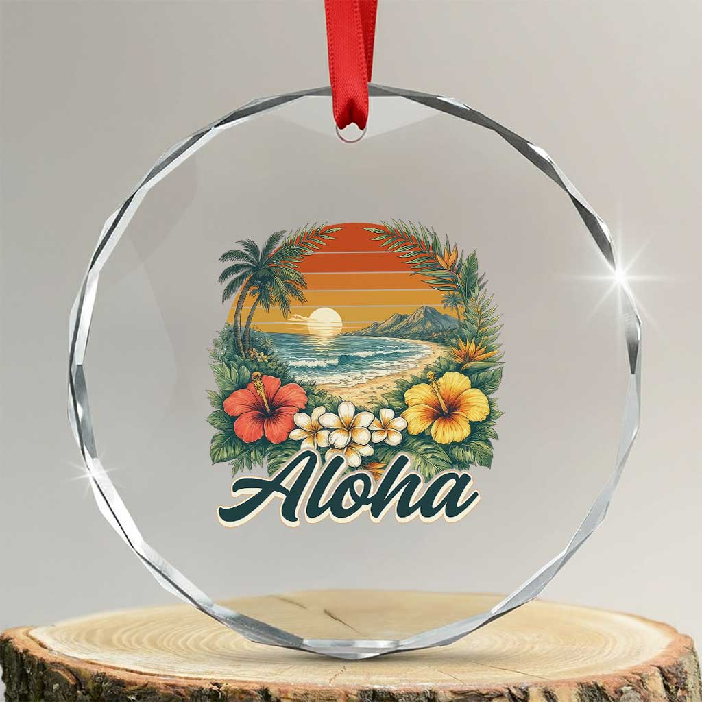 Aloha Hawaii Summer Crystal Glass Ornament Vintage Tropical Beach Graphic TS14 Transparent Glass 3'' Circle Print Your Wear