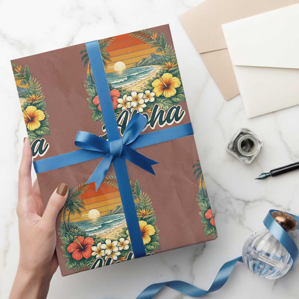 Aloha Hawaii Summer Wrapping Paper Roll Vintage Tropical Beach Graphic