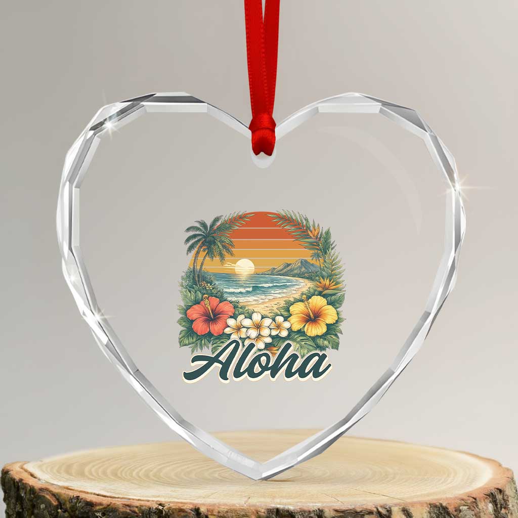 Aloha Hawaii Summer Heart Crystal Glass Ornament Vintage Tropical Beach Graphic TS14 Transparent Glass 3'' Heart Print Your Wear
