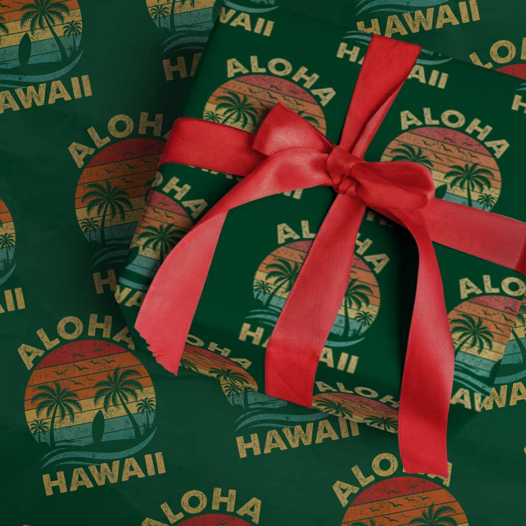 Aloha Hawaii Wrapping Paper Roll Retro Hawaiian Island Palm Beach Surfboard Surf TS10 Green Print Your Wear