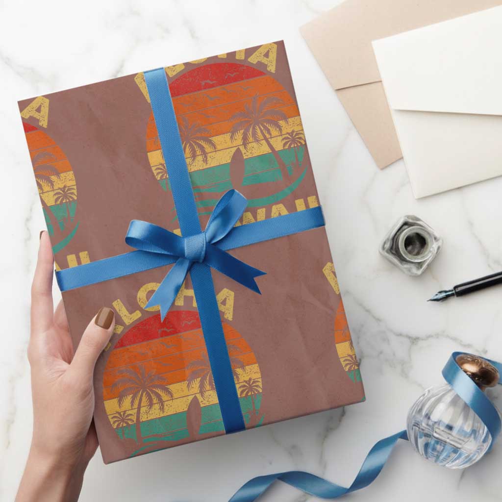 Aloha Hawaii Wrapping Paper Roll Retro Hawaiian Island Palm Beach Surfboard Surf TS10 Mocha Print Your Wear