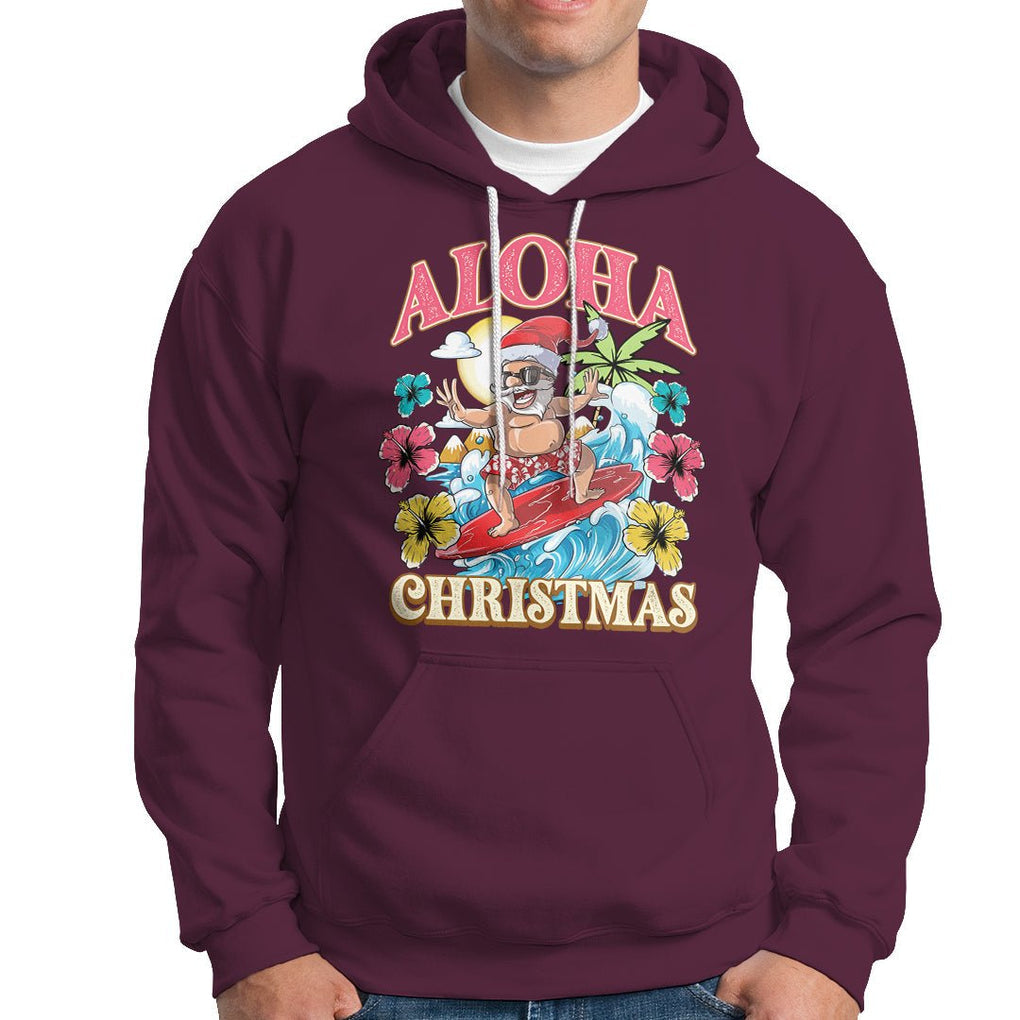 Aloha Hawaiian Christmas Mele Kalikimaka Tropical Xmas Surfing Santa Hoodie TS02 Maroon Printyourwear