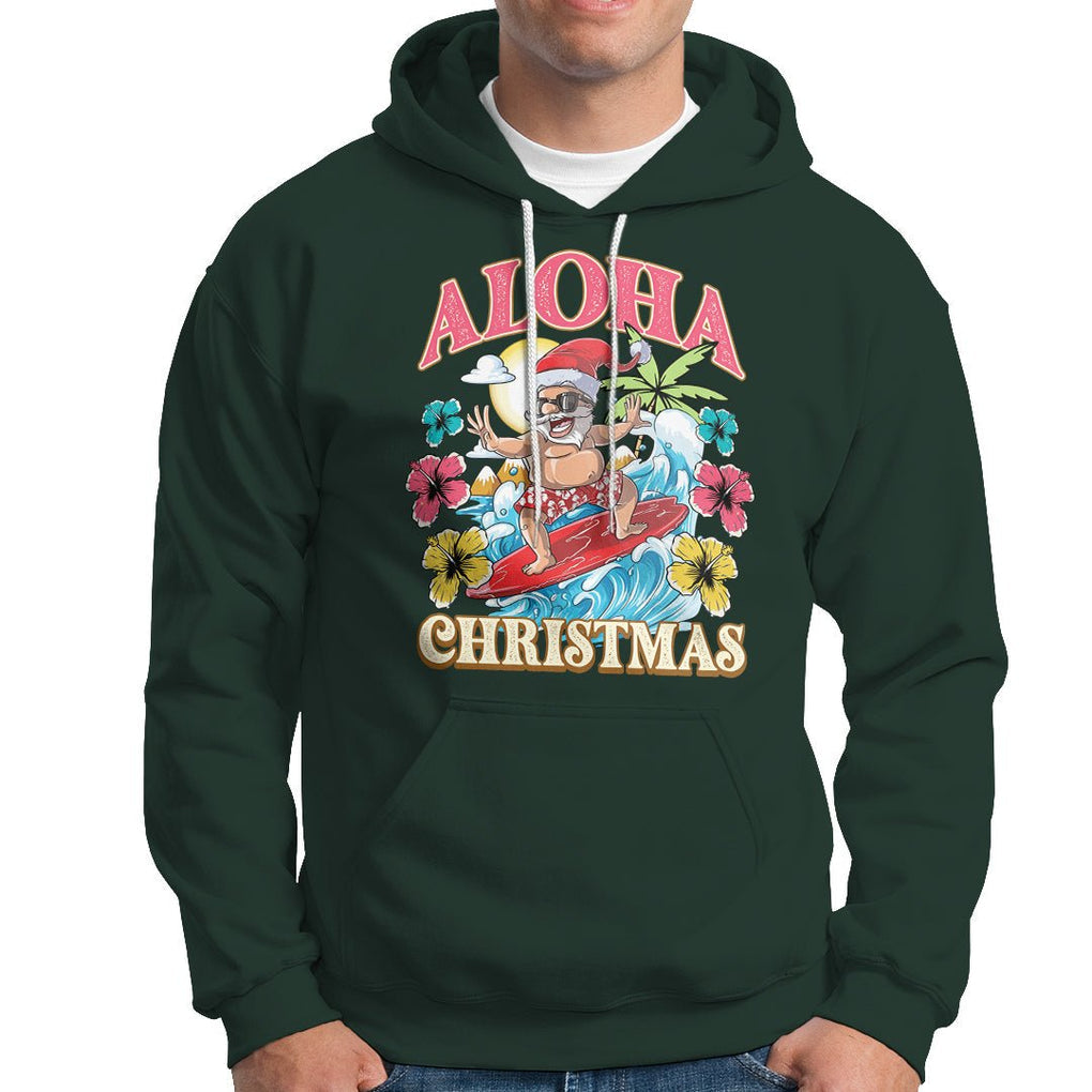 Aloha Hawaiian Christmas Mele Kalikimaka Tropical Xmas Surfing Santa Hoodie TS02 Dark Forest Green Printyourwear