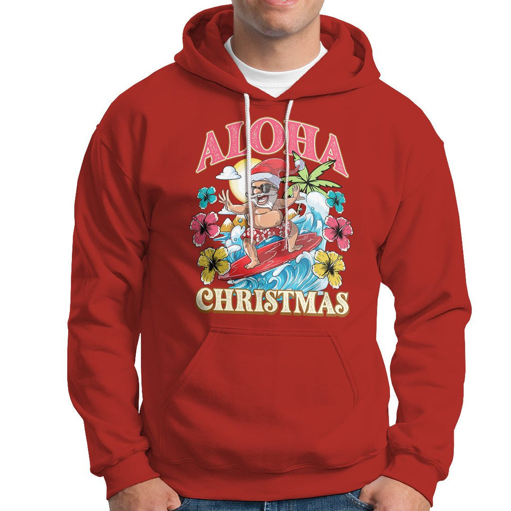 Aloha Hawaiian Christmas Mele Kalikimaka Tropical Xmas Surfing Santa Hoodie TS02 Red Printyourwear