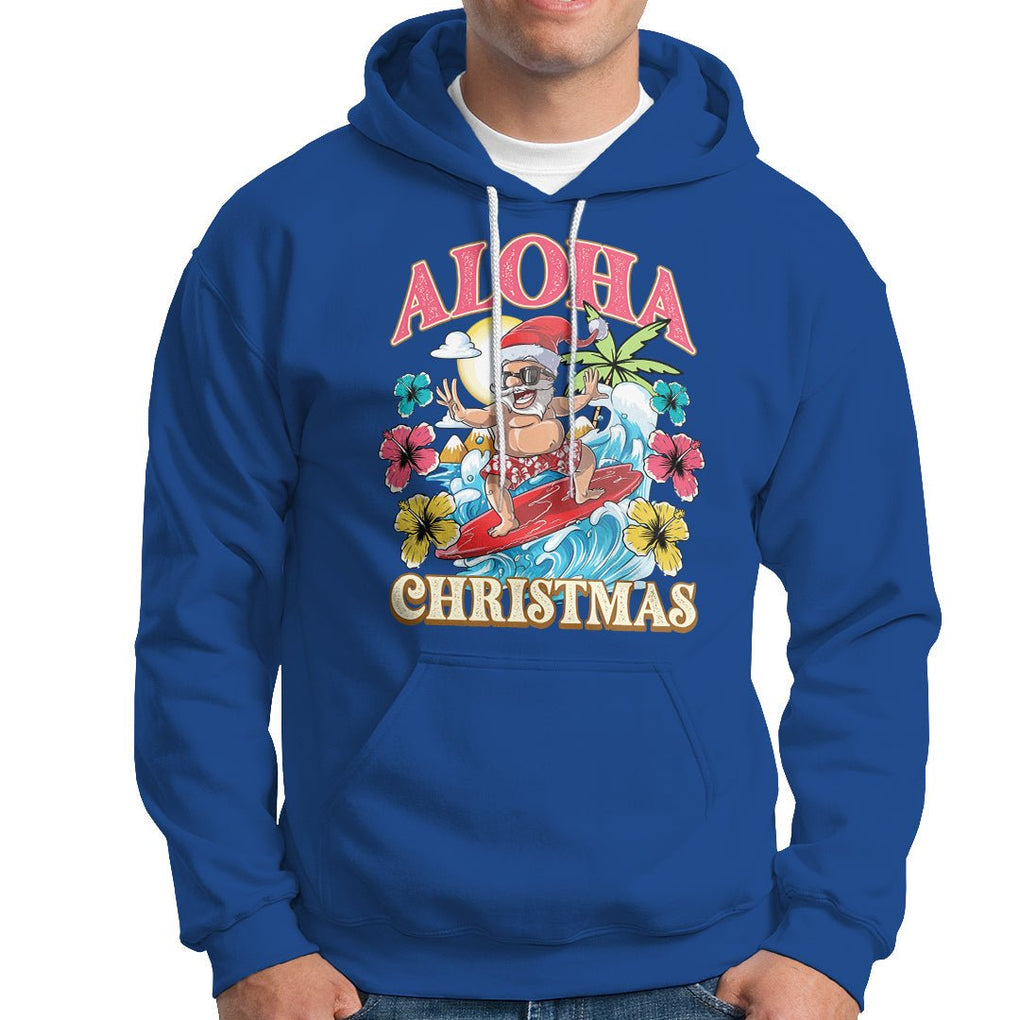 Aloha Hawaiian Christmas Mele Kalikimaka Tropical Xmas Surfing Santa Hoodie TS02 Royal Blue Printyourwear