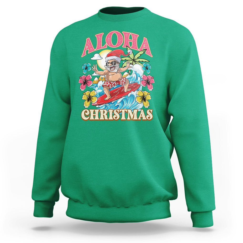 Aloha Hawaiian Christmas Mele Kalikimaka Tropical Xmas Surfing Santa Sweatshirt TS02 Irish Green Printyourwear