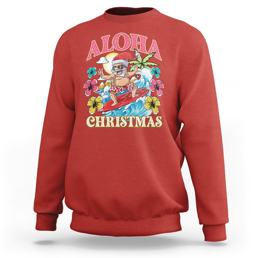 Aloha Hawaiian Christmas Mele Kalikimaka Tropical Xmas Surfing Santa Sweatshirt TS02 Red Printyourwear