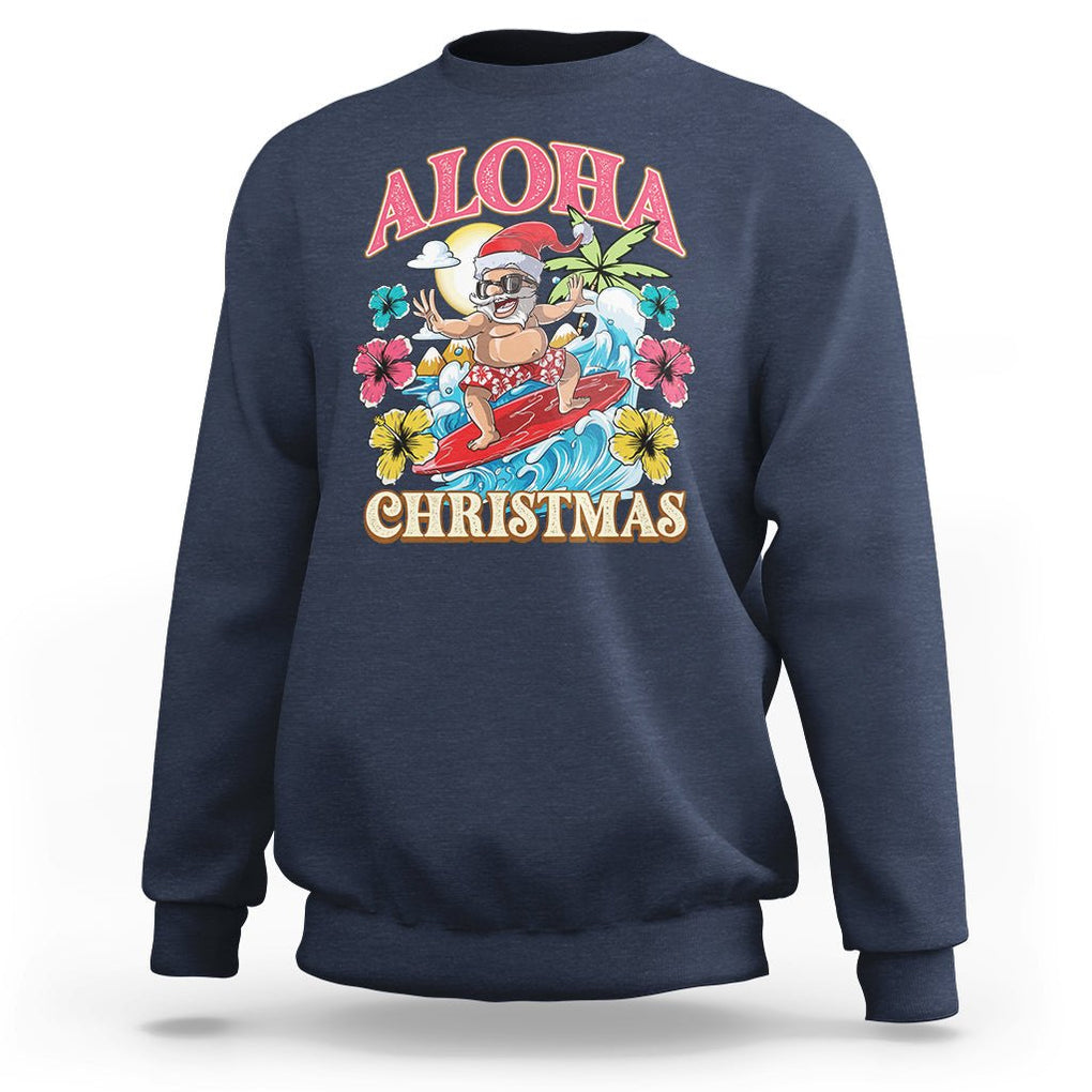 Aloha Hawaiian Christmas Mele Kalikimaka Tropical Xmas Surfing Santa Sweatshirt TS02 Navy Printyourwear