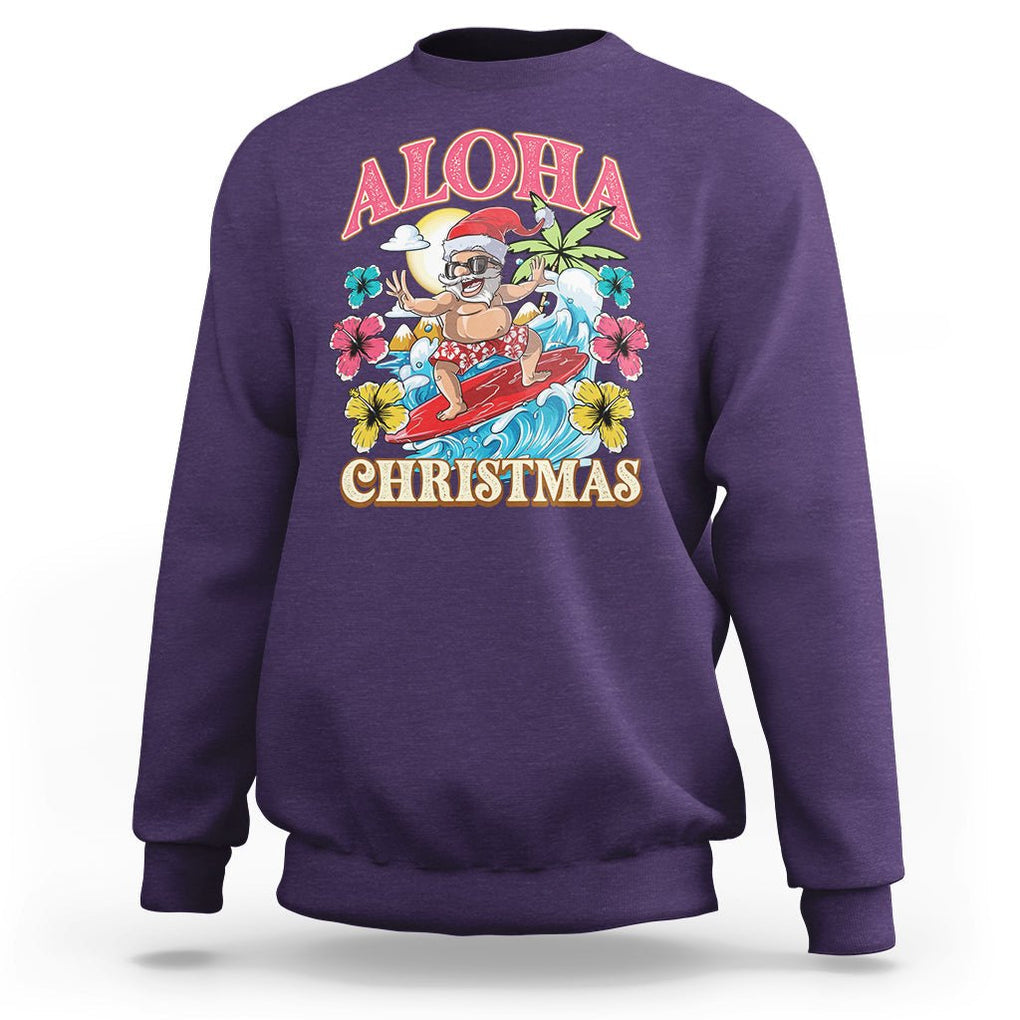 Aloha Hawaiian Christmas Mele Kalikimaka Tropical Xmas Surfing Santa Sweatshirt TS02 Purple Printyourwear