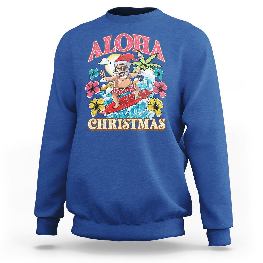Aloha Hawaiian Christmas Mele Kalikimaka Tropical Xmas Surfing Santa Sweatshirt TS02 Royal Blue Printyourwear