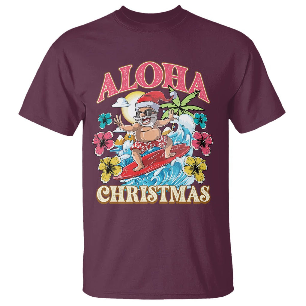 Aloha Hawaiian Christmas Mele Kalikimaka Tropical Xmas Surfing Santa T Shirt TS02 Maroon Printyourwear