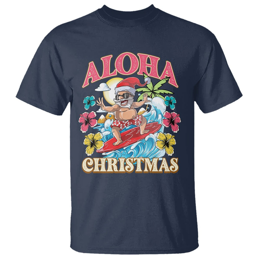 Aloha Hawaiian Christmas Mele Kalikimaka Tropical Xmas Surfing Santa T Shirt TS02 Navy Printyourwear