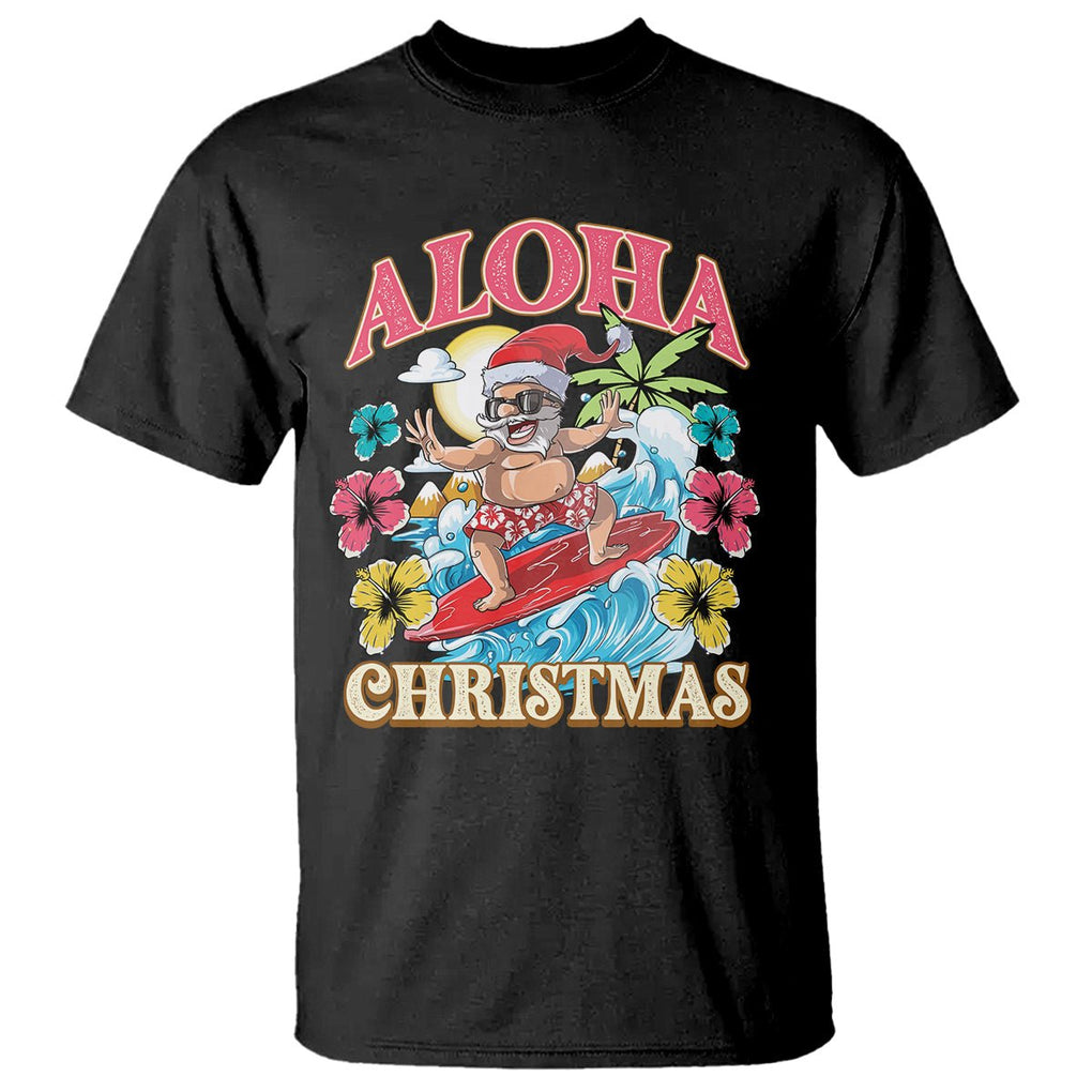 Aloha Hawaiian Christmas Mele Kalikimaka Tropical Xmas Surfing Santa T Shirt TS02 Black Printyourwear