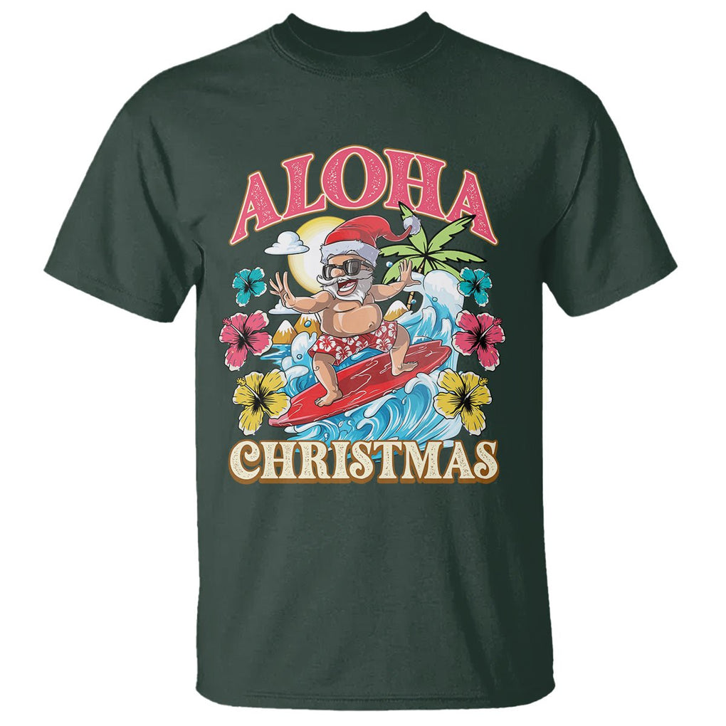 Aloha Hawaiian Christmas Mele Kalikimaka Tropical Xmas Surfing Santa T Shirt TS02 Dark Forest Green Printyourwear