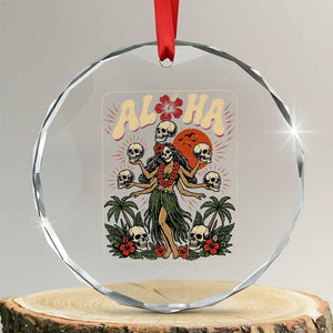 Aloha Skull Crystal Glass Ornament Hibiscus Flower Hula Dancer Dark Tropical Beach Gothic Hawaiian Vibe TS10 Transparent Glass 3'' Circle Print Your Wear
