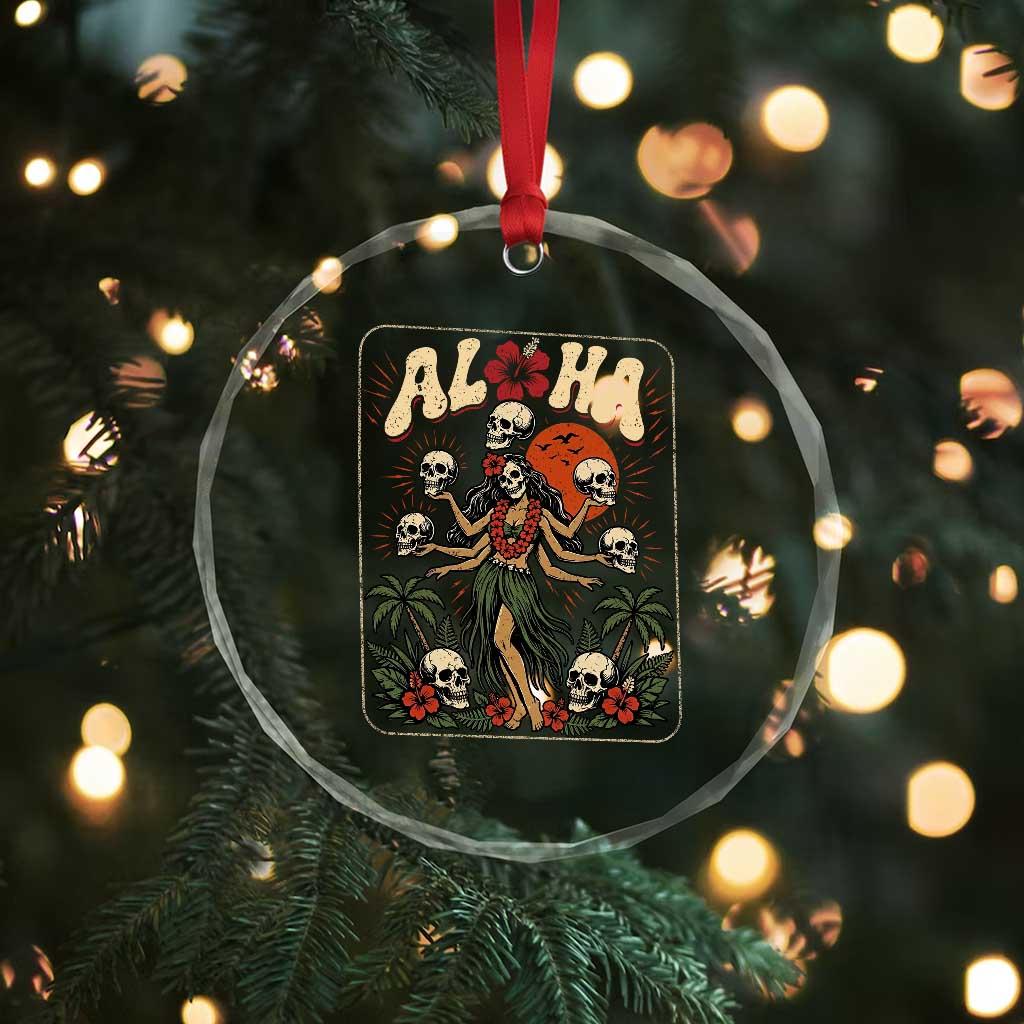 Aloha Skull Crystal Glass Ornament Hibiscus Flower Hula Dancer Dark Tropical Beach Gothic Hawaiian Vibe TS10 Print Your Wear