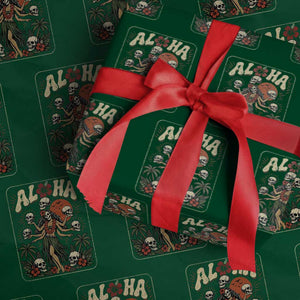 Aloha Skull Wrapping Paper Roll Hibiscus Flower Hula Dancer Dark Tropical Beach Gothic Hawaiian Vibe TS10 Green Print Your Wear