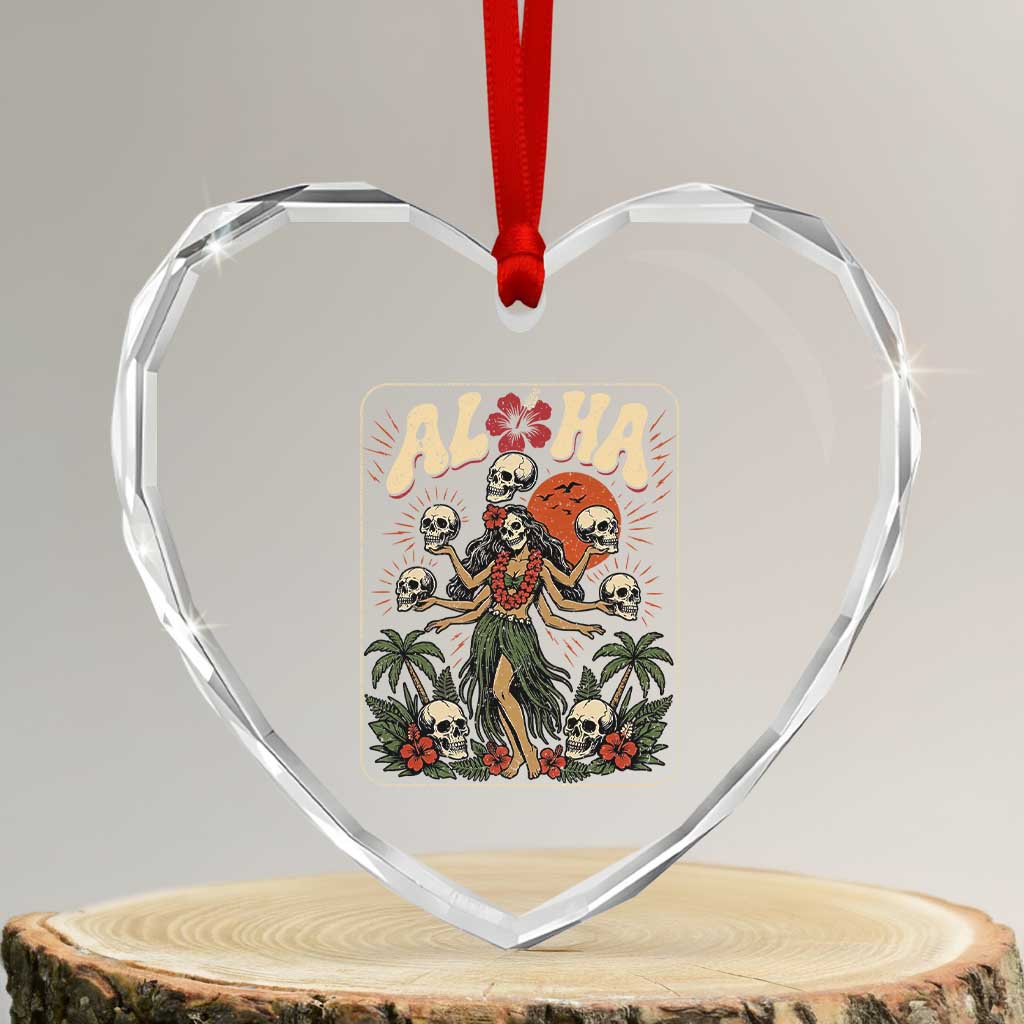 Aloha Skull Heart Crystal Glass Ornament Hibiscus Flower Hula Dancer Dark Tropical Beach Gothic Hawaiian Vibe TS10 Transparent Glass 3'' Heart Print Your Wear