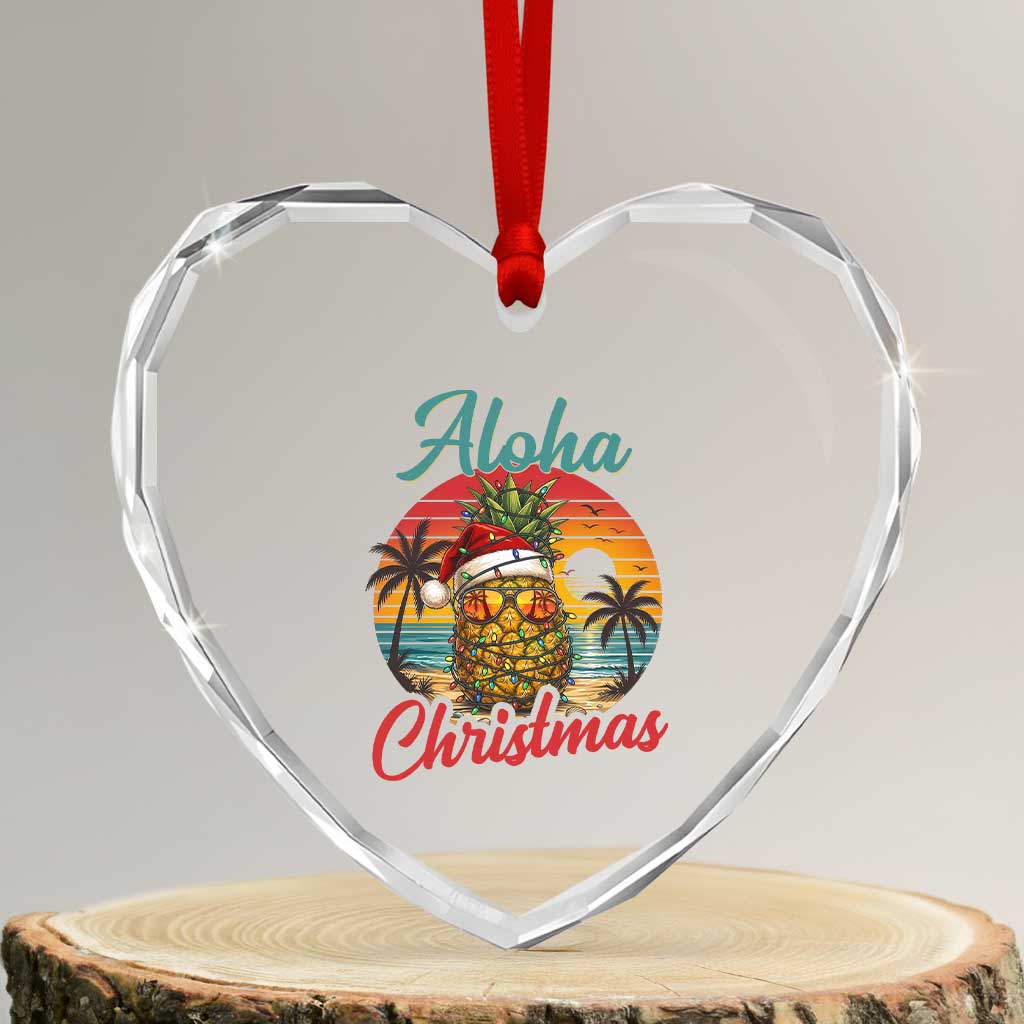 Aloha Tropical Pineapple Christmas Heart Crystal Glass Ornament Vintage Beach Xmas Gift TS12 Transparent Glass 3'' Heart Print Your Wear