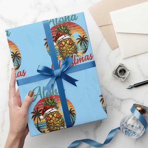 Aloha Tropical Pineapple Christmas Wrapping Paper Roll Vintage Beach Xmas Gift