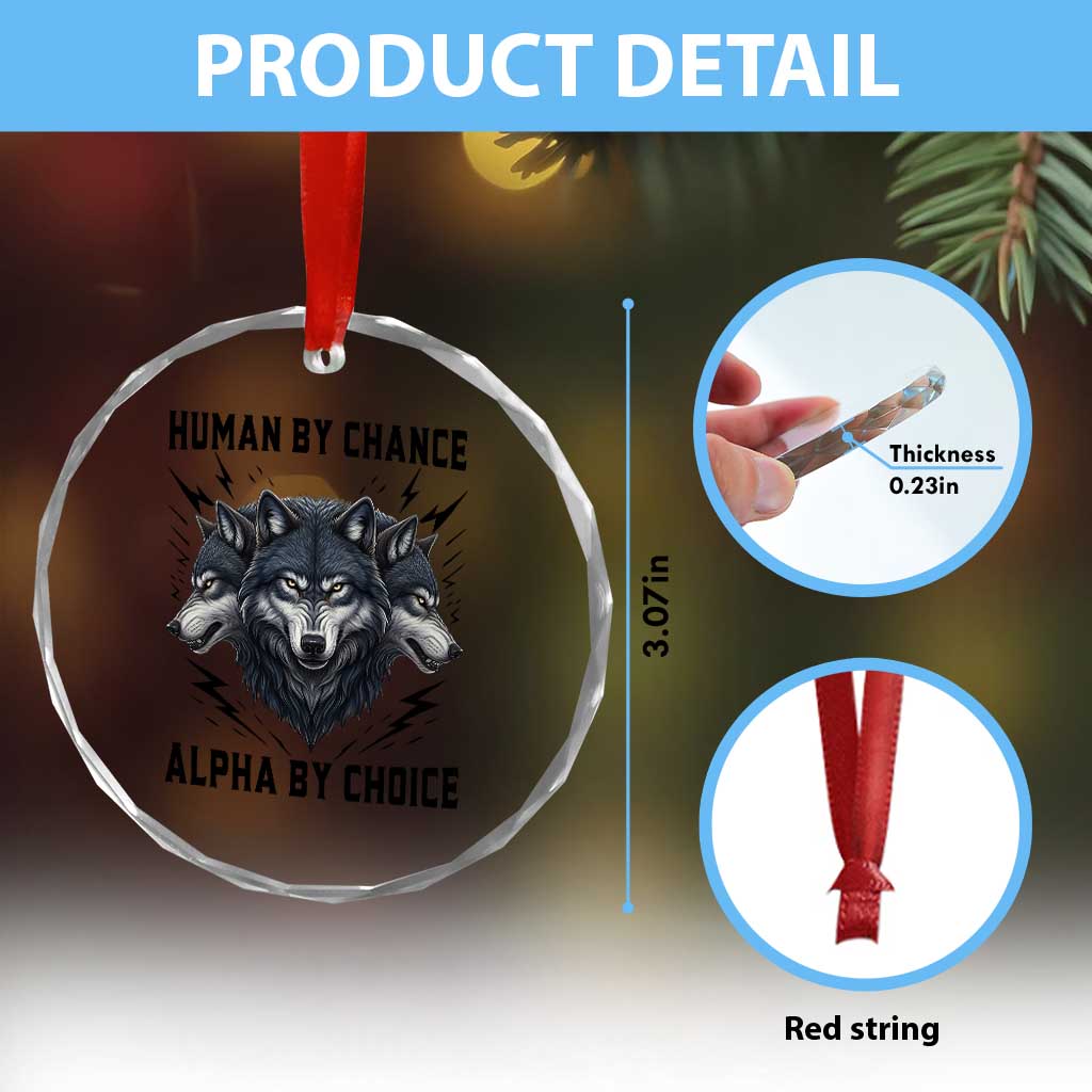 Alpha By Choice Human By Chance Wolf Mindset Quote Crystal Glass Ornament TS12 Print Your Wear