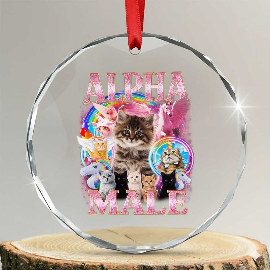 Alpha Male Cat Crystal Glass Ornament Funny Rainbow Kitten Meme Bootleg TS11 Transparent Glass 3'' Circle Print Your Wear
