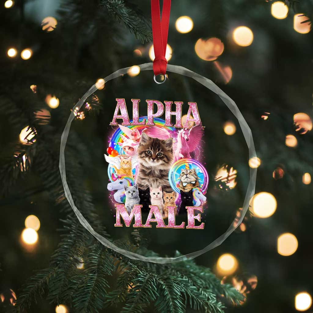 Alpha Male Cat Crystal Glass Ornament Funny Rainbow Kitten Meme Bootleg TS11 Print Your Wear