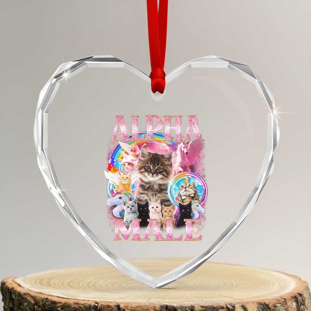 Alpha Male Cat Heart Crystal Glass Ornament Funny Rainbow Kitten Meme Bootleg TS11 Transparent Glass 3'' Heart Print Your Wear