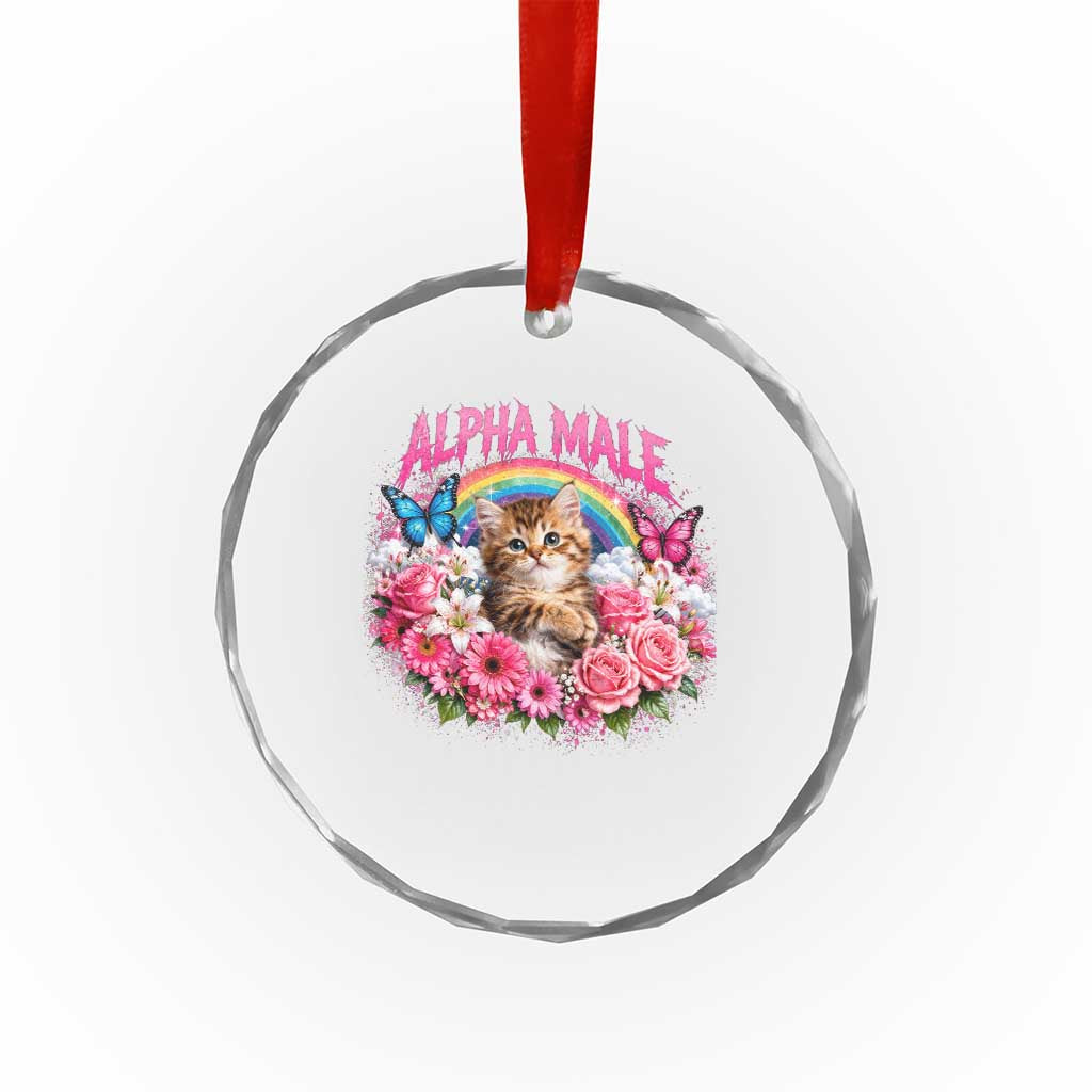 Alpha Male Crystal Glass Ornament Funny Cat Kitten Meme Rainbow Floral TS10 Print Your Wear