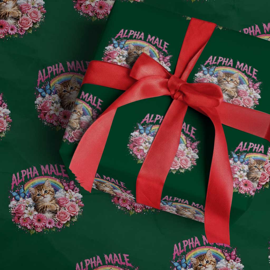 Alpha Male Wrapping Paper Roll Funny Cat Kitten Meme Rainbow Floral TS10 Green Print Your Wear