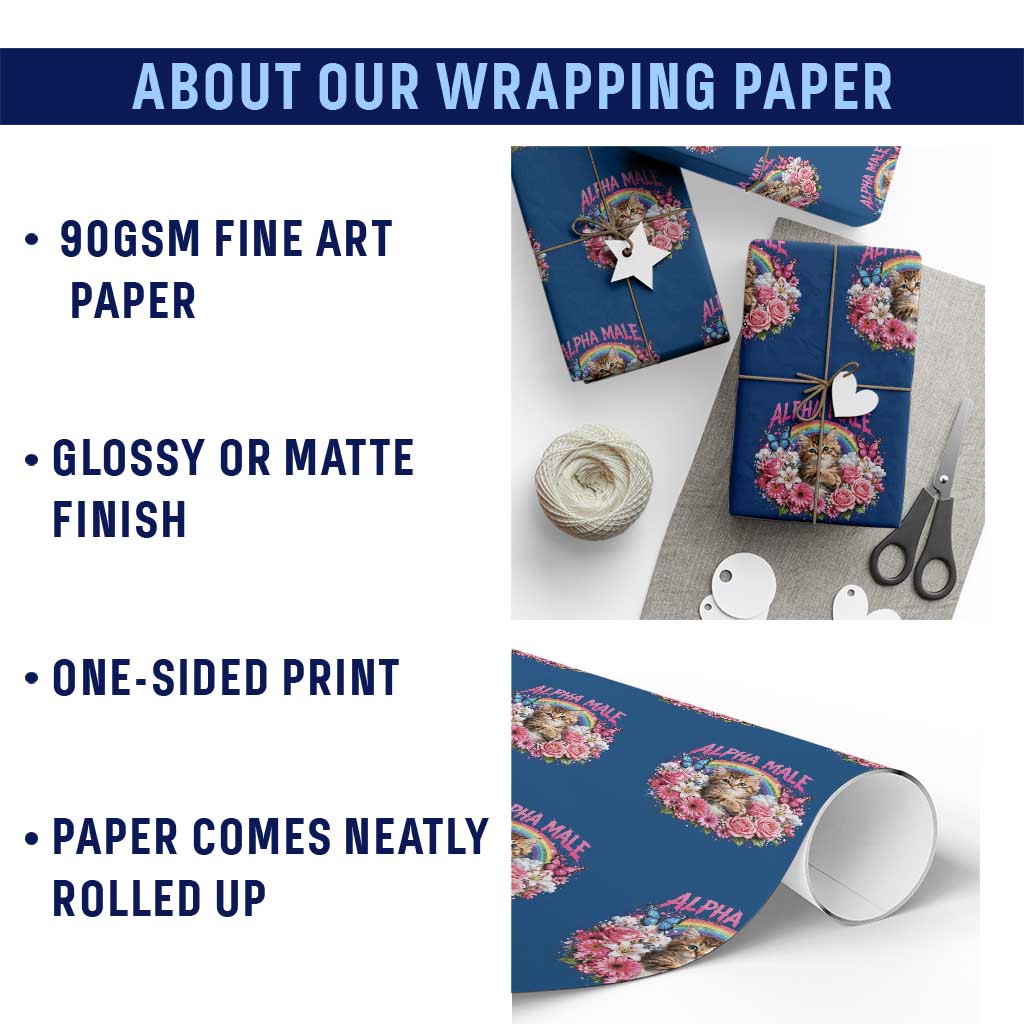 Alpha Male Wrapping Paper Roll Funny Cat Kitten Meme Rainbow Floral TS10 Print Your Wear