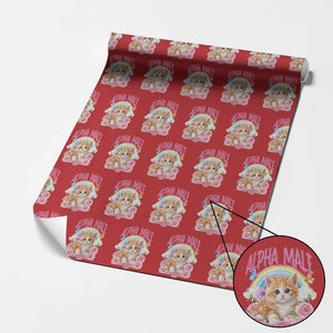 Alpha Male Funny Cat Wrapping Paper Roll Vintage 90s Kitten Rainbow Floral Butterflies