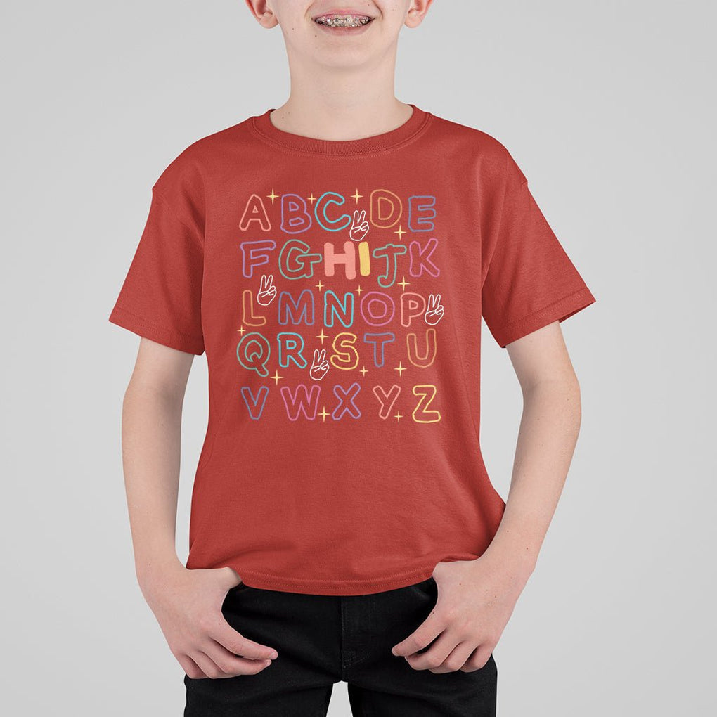 1st Day Of School Alphabet T Shirt For Kid Hi V Sign Abcd Pre K Kindergarten TS02 Red Printyourwear