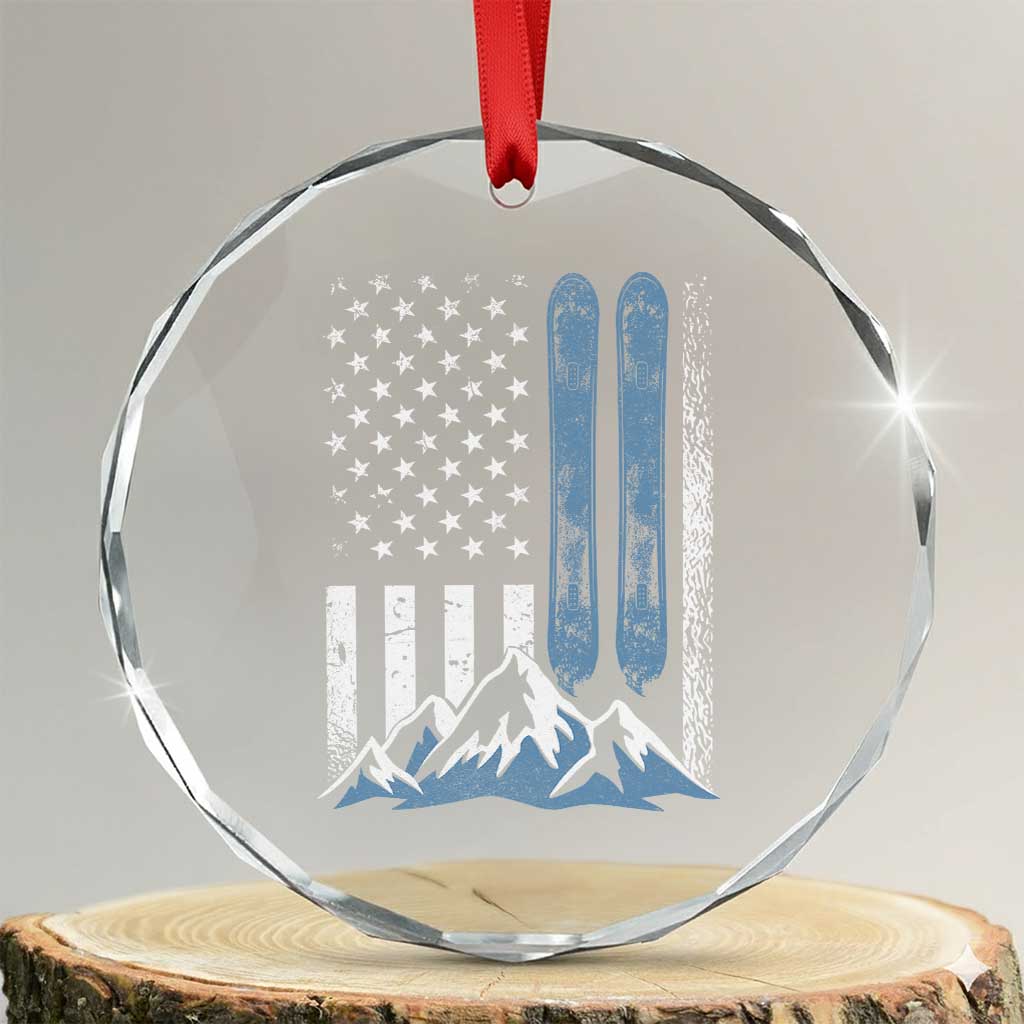 Alpine Skiing Skier Crystal Glass Ornament Vintage American Flag Winter Sport TS11 Transparent Glass 3'' Circle Print Your Wear