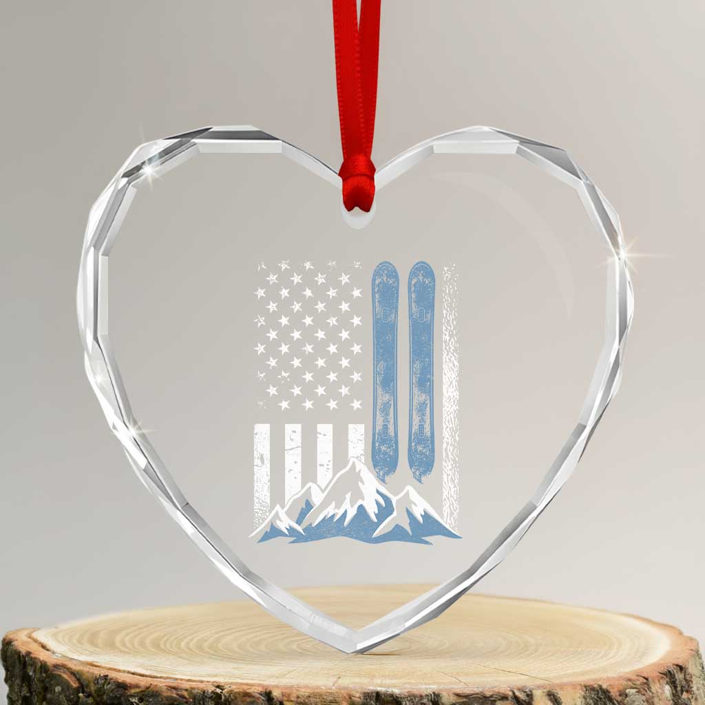 Alpine Skiing Skier Heart Crystal Glass Ornament Vintage American Flag Winter Sport TS11 Transparent Glass 3'' Heart Print Your Wear