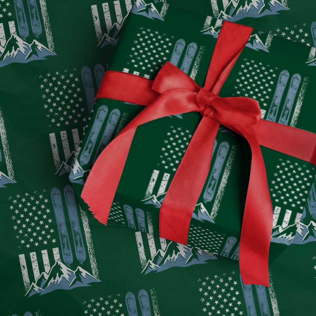 Alpine Skiing Skier Wrapping Paper Roll Vintage American Flag Winter Sport TS11 Green Print Your Wear
