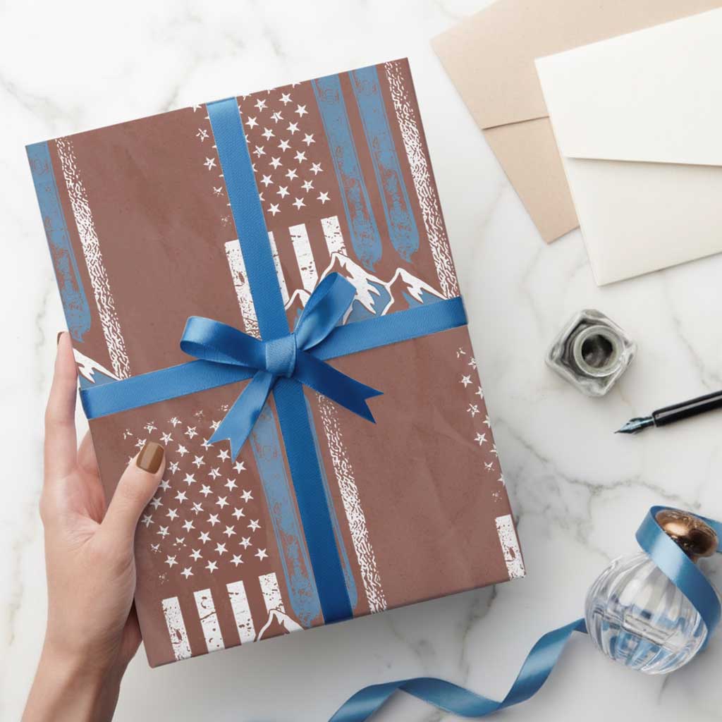 Alpine Skiing Skier Wrapping Paper Roll Vintage American Flag Winter Sport TS11 Mocha Print Your Wear