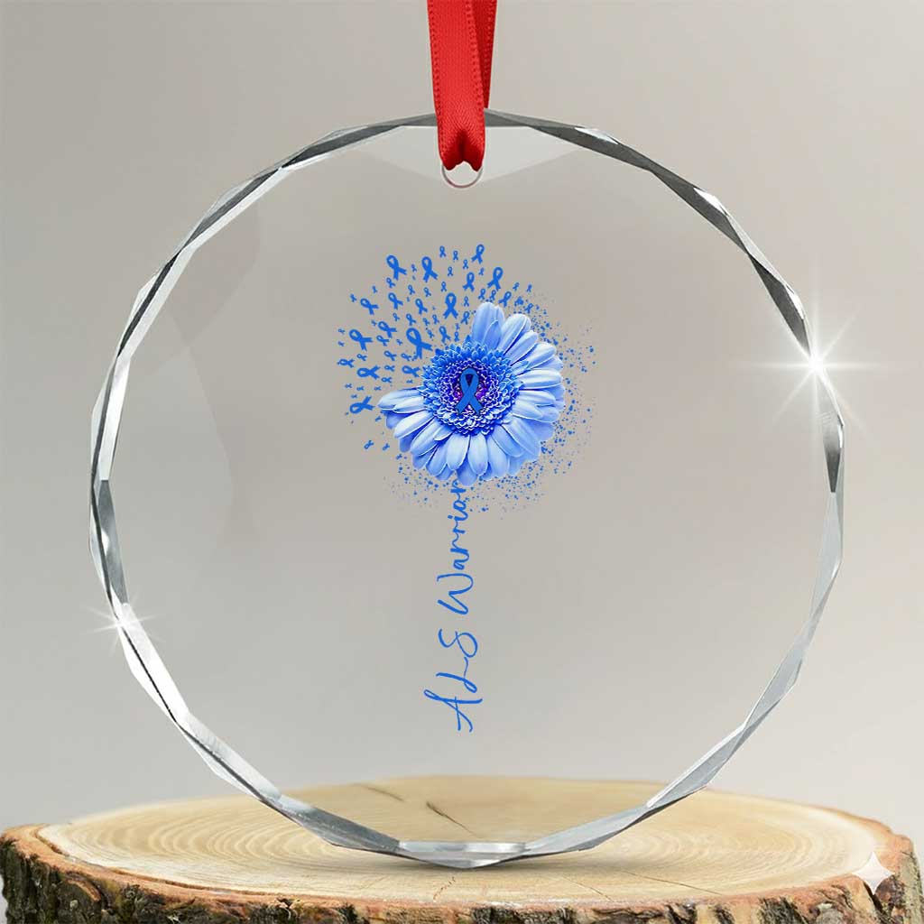 ALS Awareness Crystal Glass Ornament Blue Ribbon Sunflower ALS Warrior TS10 Transparent Glass 3'' Circle Print Your Wear