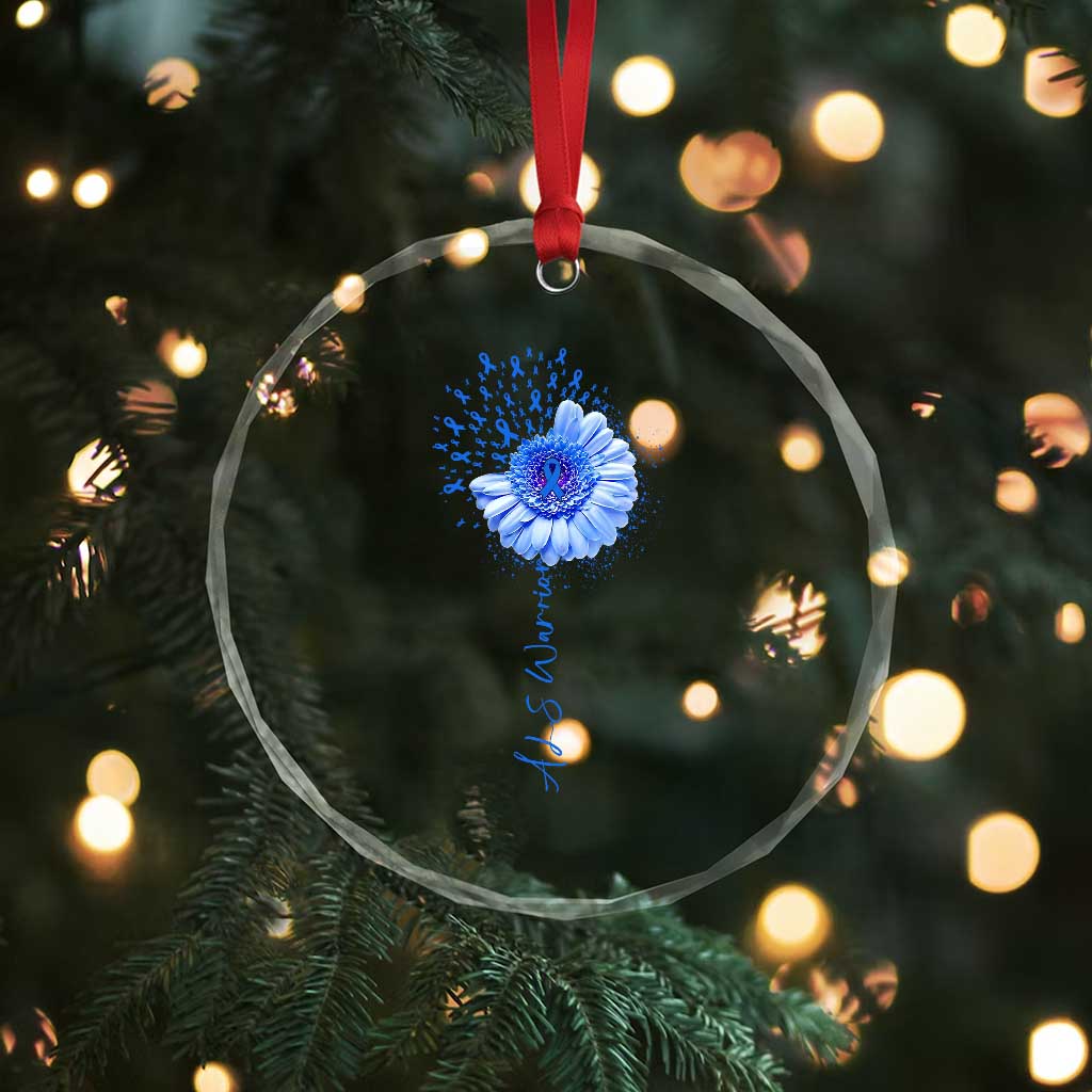 ALS Awareness Crystal Glass Ornament Blue Ribbon Sunflower ALS Warrior TS10 Print Your Wear