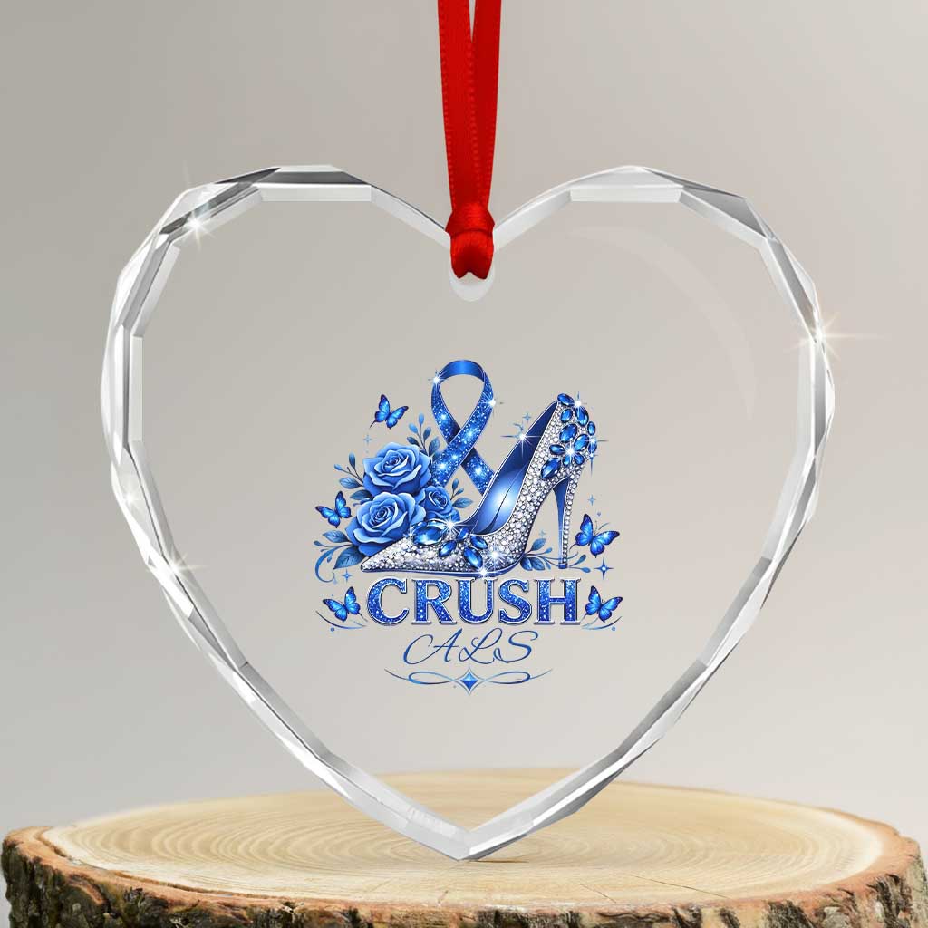 ALS Awareness Heart Crystal Glass Ornament Blue Ribbon Women Crush ALS TS10 Transparent Glass 3'' Heart Print Your Wear