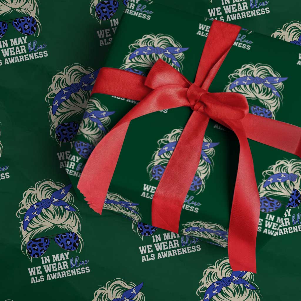 ALS Awareness We Wear Blue In May Wrapping Paper Roll TS10 Green Print Your Wear