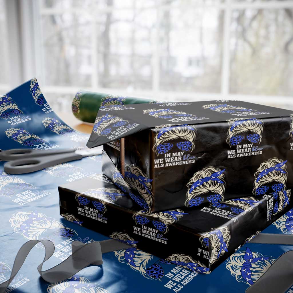 ALS Awareness We Wear Blue In May Wrapping Paper Roll TS10 Black Print Your Wear