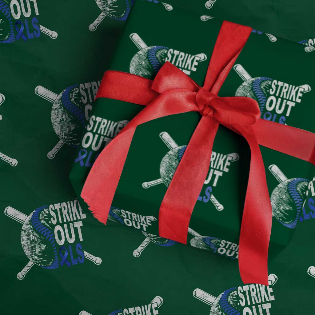 ALS Awareness Wrapping Paper Roll Blue Ribbon Baseball Strike Out ALS Support TS10 Green Print Your Wear