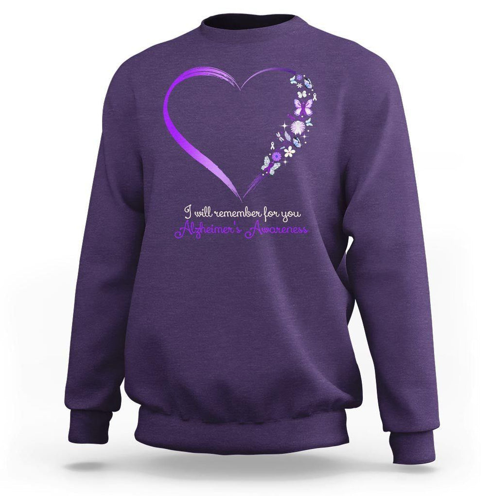 Alzheimer's And Brain Awareness Sweatshirt I Will Remember For You Daisy Flower Butterfly TS11 Purple Print Your Wear