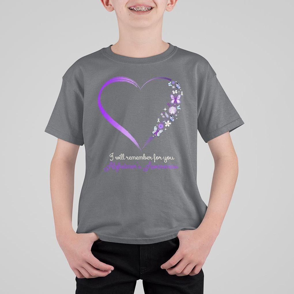 Alzheimer's And Brain Awareness T Shirt For Kid I Will Remember For You Daisy Flower Butterfly TS11 Charcoal Print Your Wear