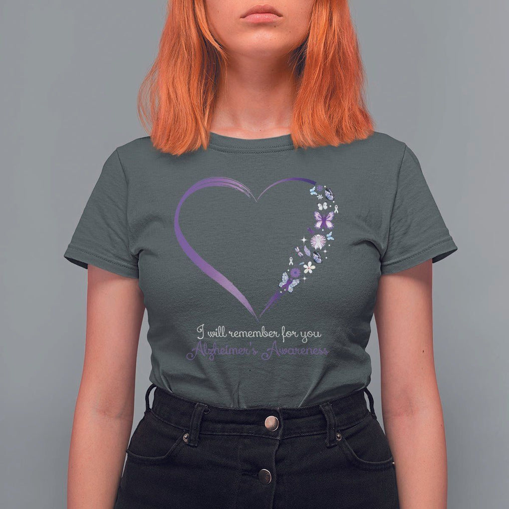 Alzheimer's And Brain Awareness T Shirt For Women I Will Remember For You Daisy Flower Butterfly TS11 Dark Heather Print Your Wear