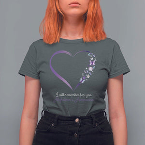 Alzheimer's And Brain Awareness T Shirt For Women I Will Remember For You Daisy Flower Butterfly TS11 Dark Heather Print Your Wear