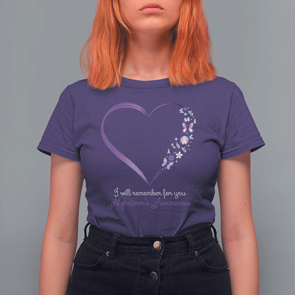 Alzheimer's And Brain Awareness T Shirt For Women I Will Remember For You Daisy Flower Butterfly TS11 Purple Print Your Wear